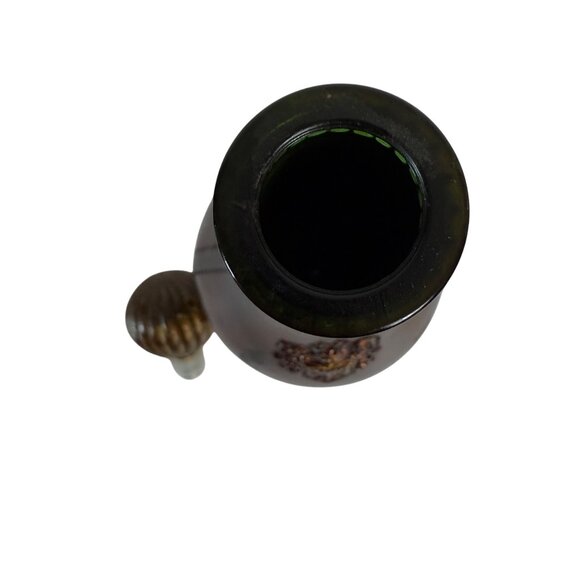 Decorative Leather Wrapped Bottle Decanter Brown Ornate Crest Vintage Home Decor - Picture 6 of 16